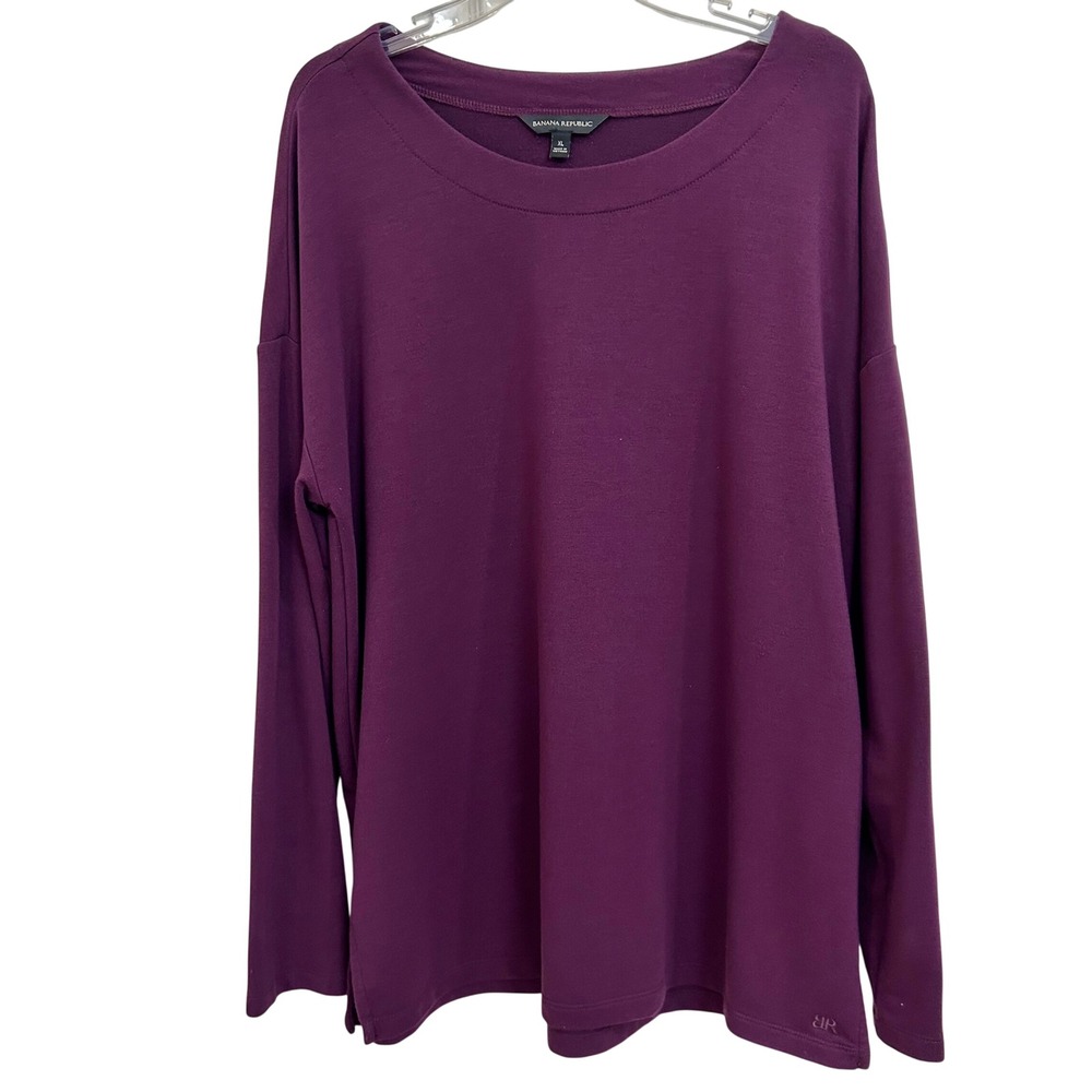 Banana Republic Plum Colored Long Sleeve Crew Neck Top XL Embroidered BR  EUC